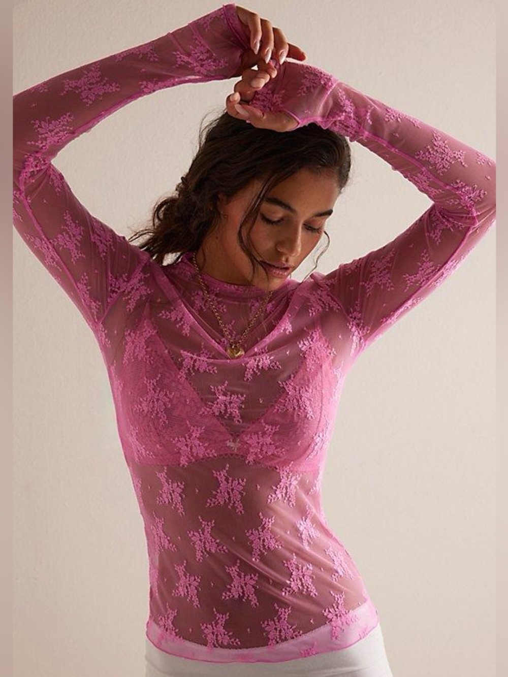 NWT Free People Lady Lux Layering Top in Neon Rose size Small